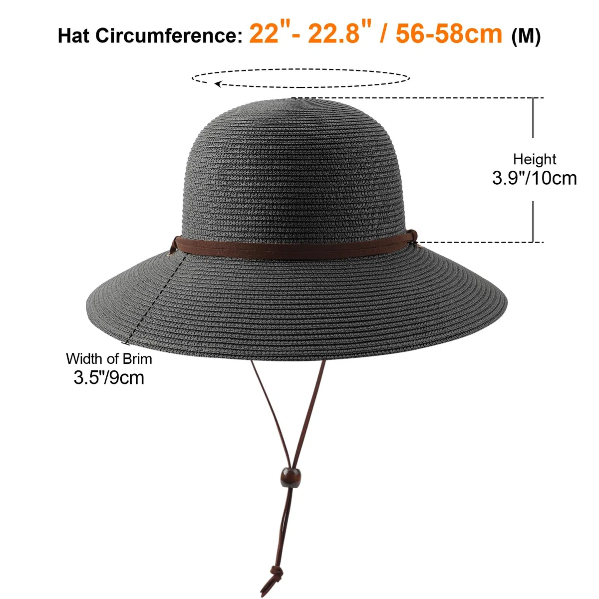 DRESHOW Mujeres Sombrero de Panamá, Sombrero de Paja de ala Ancha, Sombrero de Verano con Correa de Barbilla, Sombrero de Playa Fedora UPF 50+