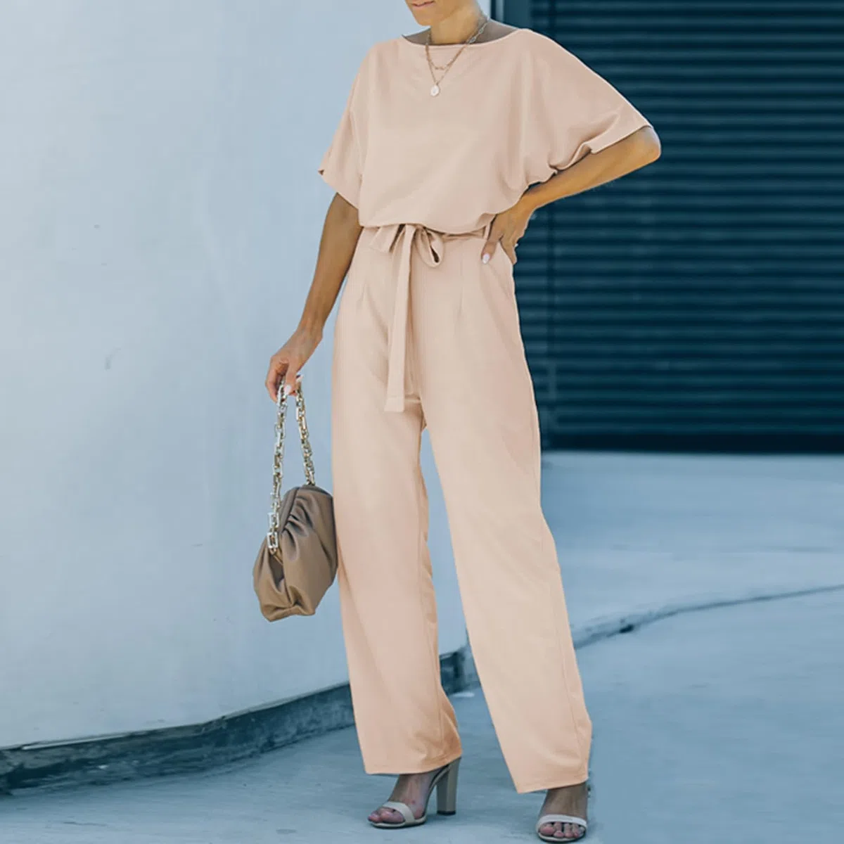 Mono para mujer manga corta pantalones elegantes mono informal suelto con cinturón