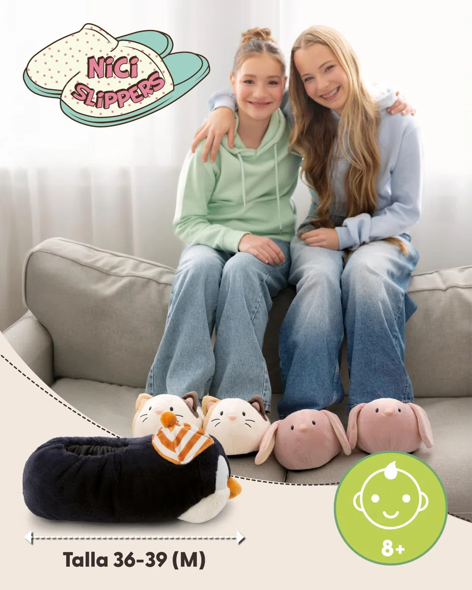 NICI Zapatillas de estar por casa Pingüino Jorge Thunder, 36-39 (M), gris, cálidas, de pelo, para niños y personas adultas, con diseño de animal y suela antideslizante - 62449