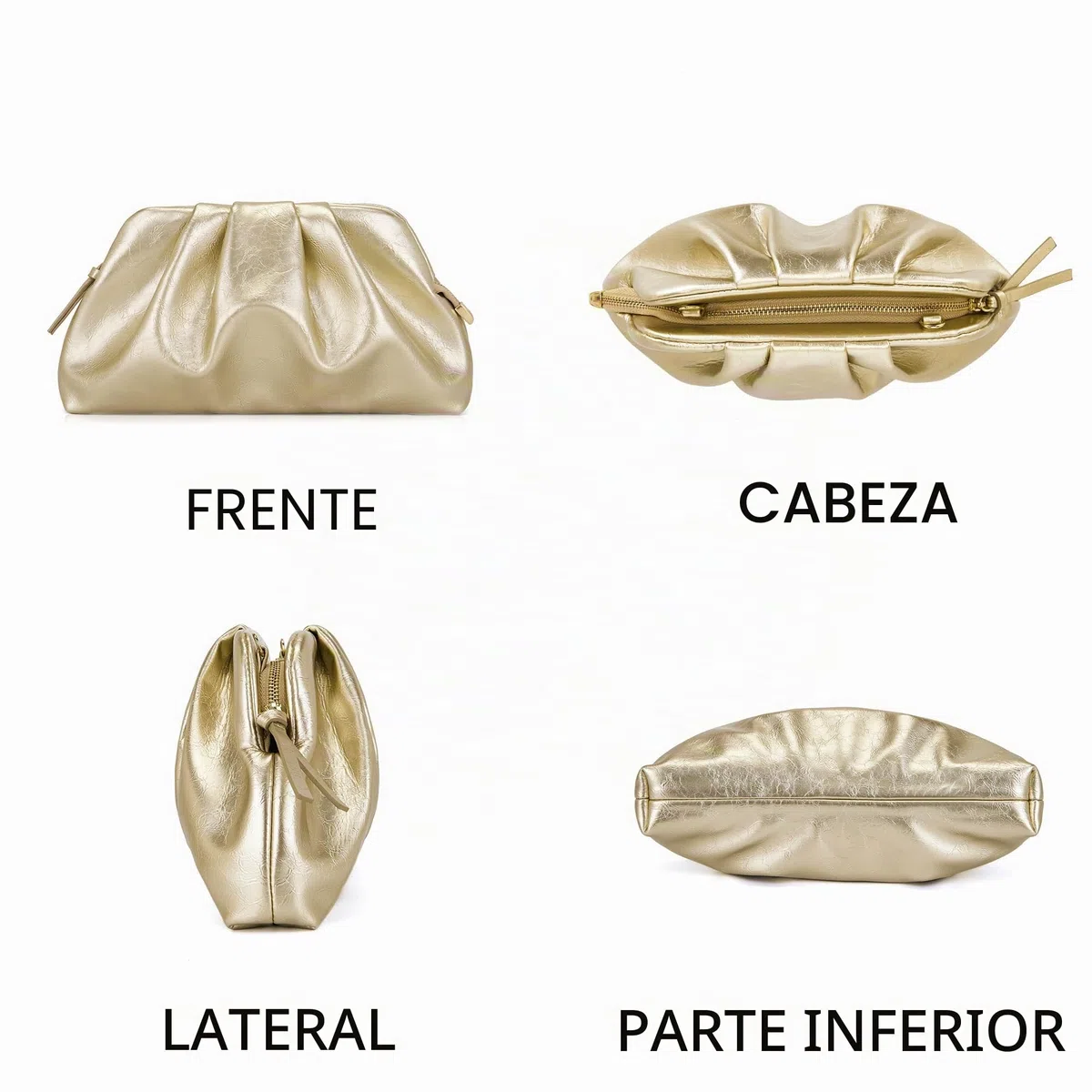 Bolso de noche para mujer, elegante, pequeño, de piel sintética, para bodas, con cremallera