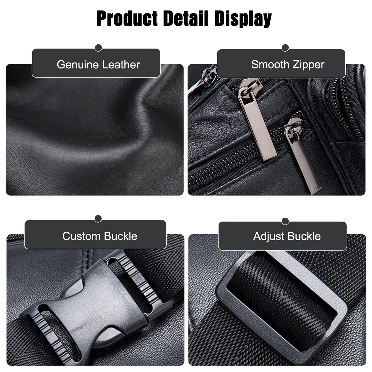 FANDARE Riñonera Mujer Hombre Cuero Bolso Hombro Bolsa de Pecho Retro Bolsa Cruzada Bandolera Impermeable Bolsos Bandolera Excursionismo Bolsos Bandolera para Escolar Viaje Crossbody Bag Negro A