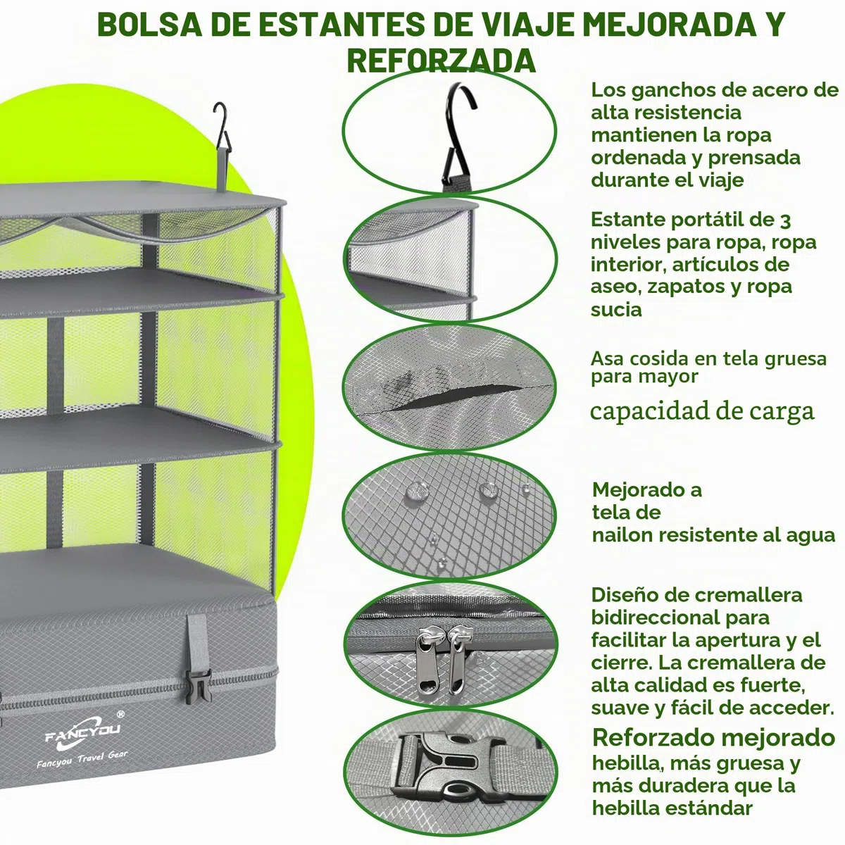 Cubos Colgantes para Organizar Maletas, Armario Portátil de Tela de Nylon Mejorada 44 * 30 * 65cm, Compresión para Embalar y Desembalar en un Solo Paso para Viajes de Negocios (Gris)