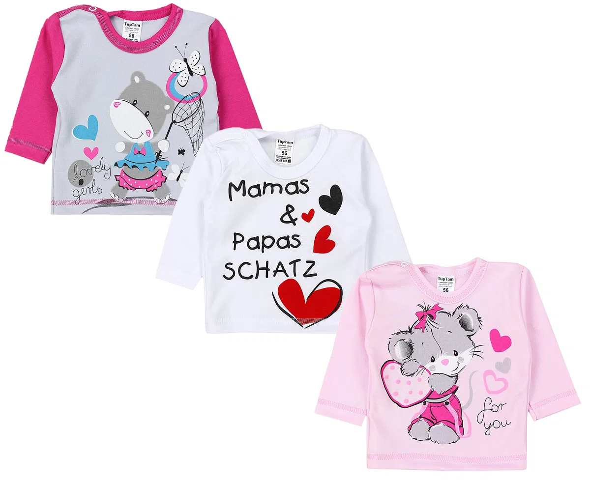 TupTam Blusas de bebé, Manga Larga con Estampado, Paquete de 3 uds.