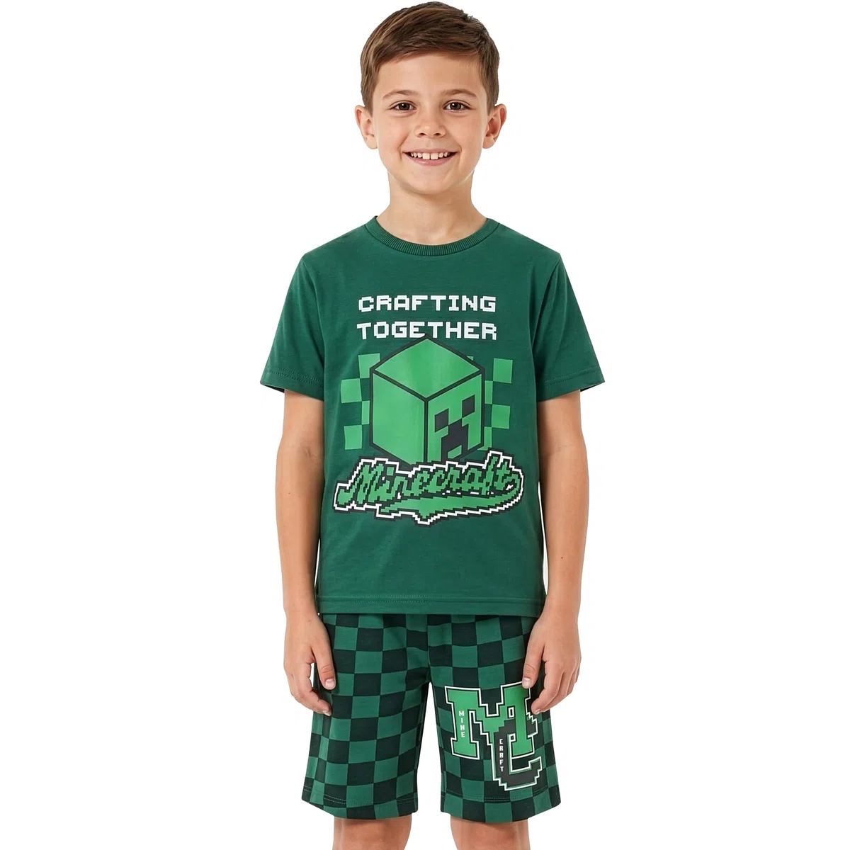 Minecraft Pijama Niños, Conjunto Niño Verano Creeper, Pijama Niño Manga Corta