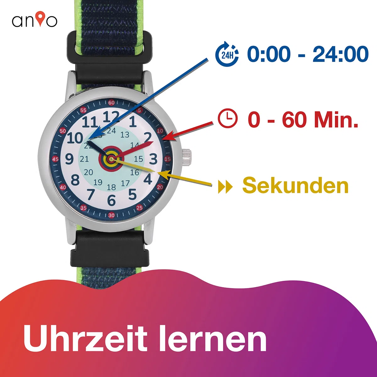 Anio 3 relojes de pulsera para niños – Reloj infantil para aprender la hora a partir de 6 años, resistente al agua hasta 5 bar, reloj infantil para niños y niñas, Aurora-azul, Correa