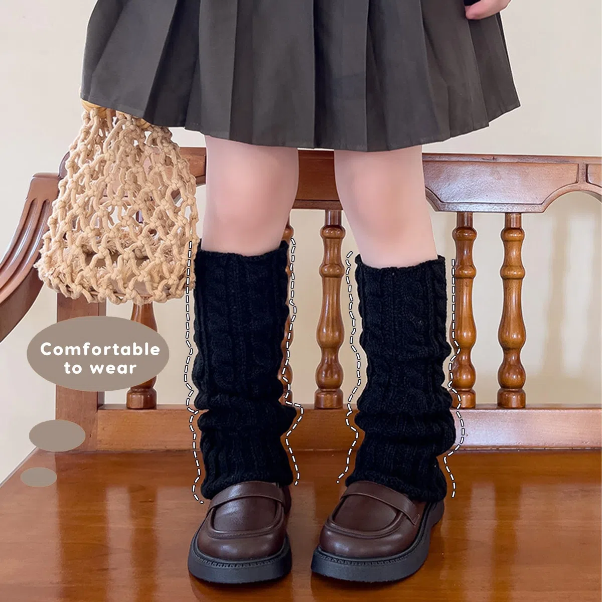 SONARIN 3 Pares Calentadores Piernas para Niñas,Invierno Punto Calentadores Largos Calcetines de Rodilla Protección de Piernas Elásticas para Niñas