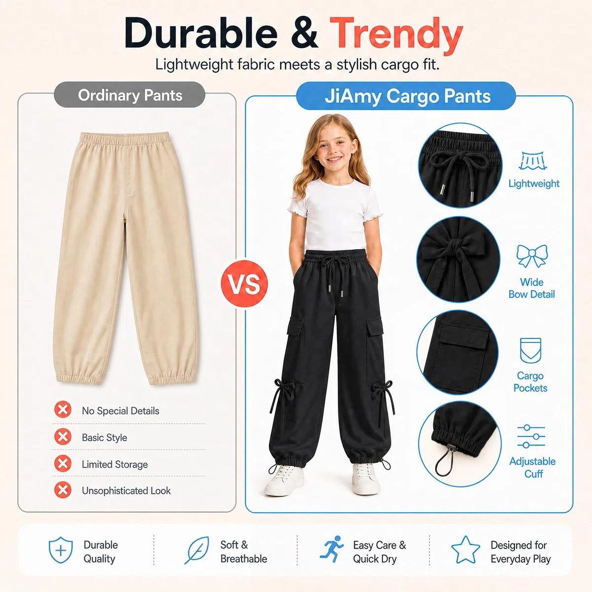 JiAmy Pantalones cargo holgados para niñas, cintura elástica con lazo, pierna ancha, transpirables, Y2K, pantalones deportivos casuales para verano, para baile, escuela, jugar, 5-14 años