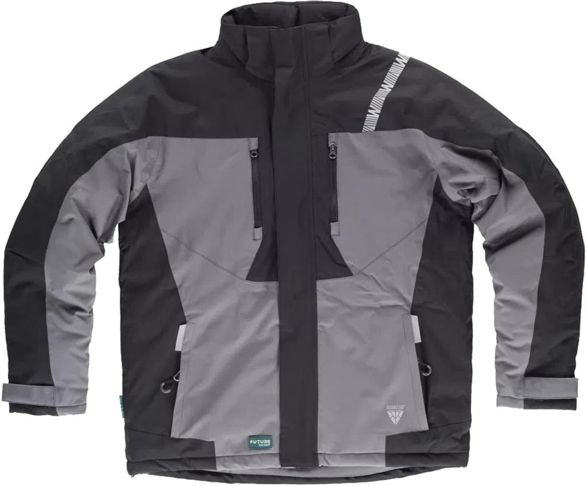 Teamwork WORKTEAM Parka con capucha combinada y detalles reflectantes, Acolchada. Ideal para trabajo, tiempo libre, etc. Unisex Negro+Gris-M