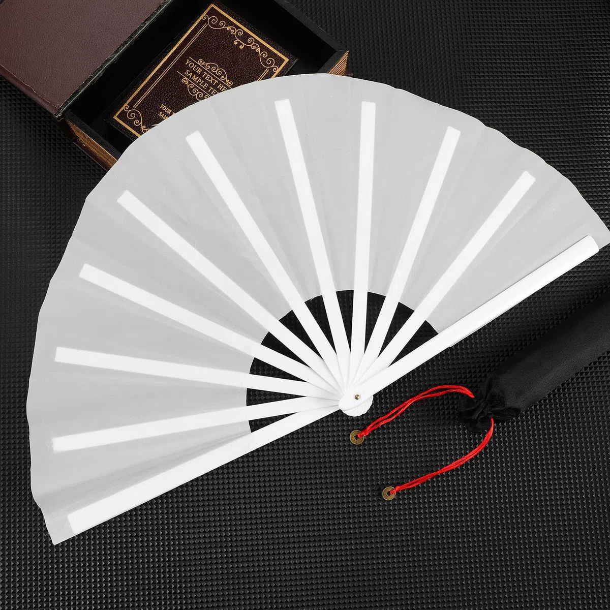 Maitys - Abanicos grandes con efecto de chasquido para hombre y mujer, chinos, plegables, para danzas en línea, festivales, taichí, kung-fu, artes marciales y como regalo (color blanco, paquete de 2)