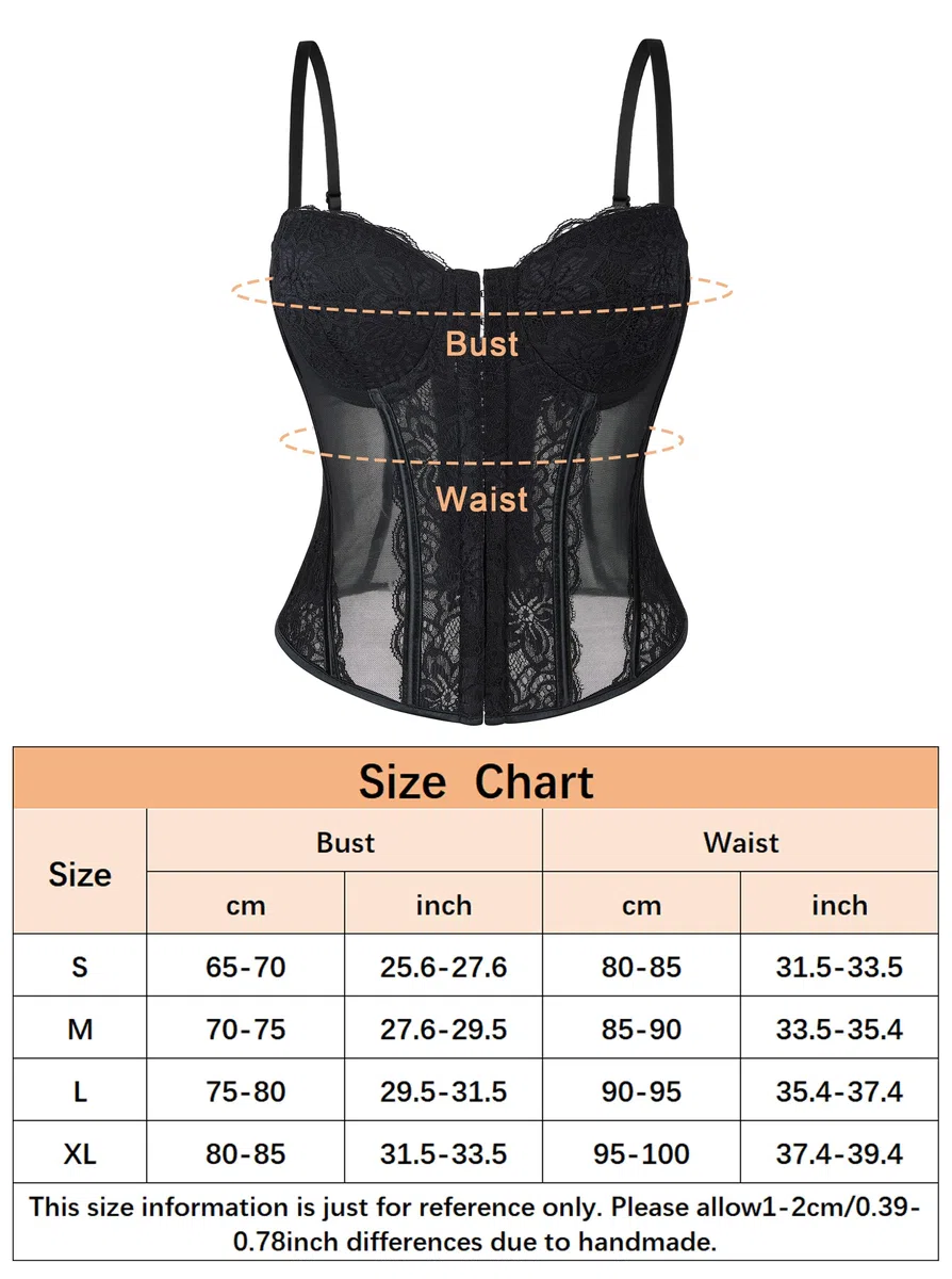 Wikoan Corset Mujer Top Sexy Encaje Corset Faja para Mujer Corsé con Tirantes y Cremallera S-XL