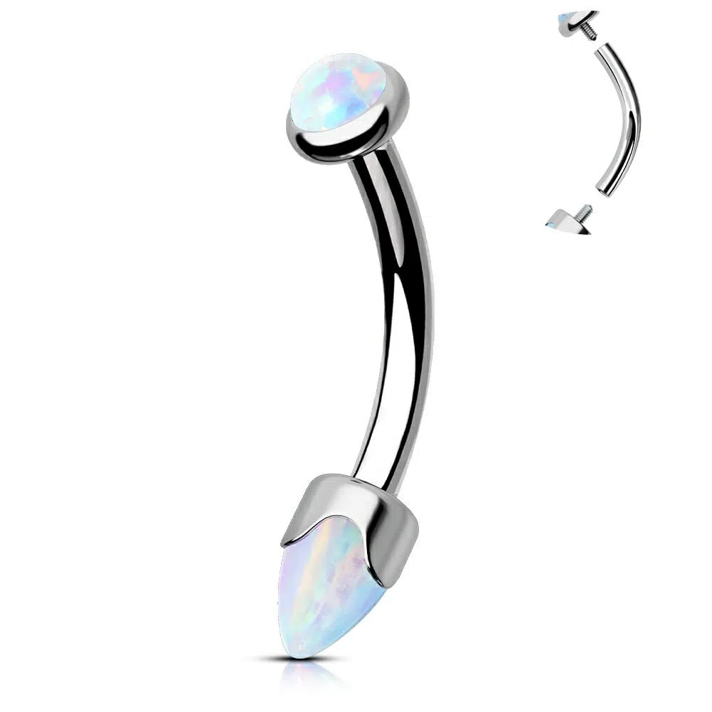 OUFER G23 Piercing de titanio curvo con barra de ópalo de 16 g, barra de ópalo con rosca interna de 8 mm, labret inferior, labio, orbital, caracola, tragus, cejas, regalo para mujeres y hombres