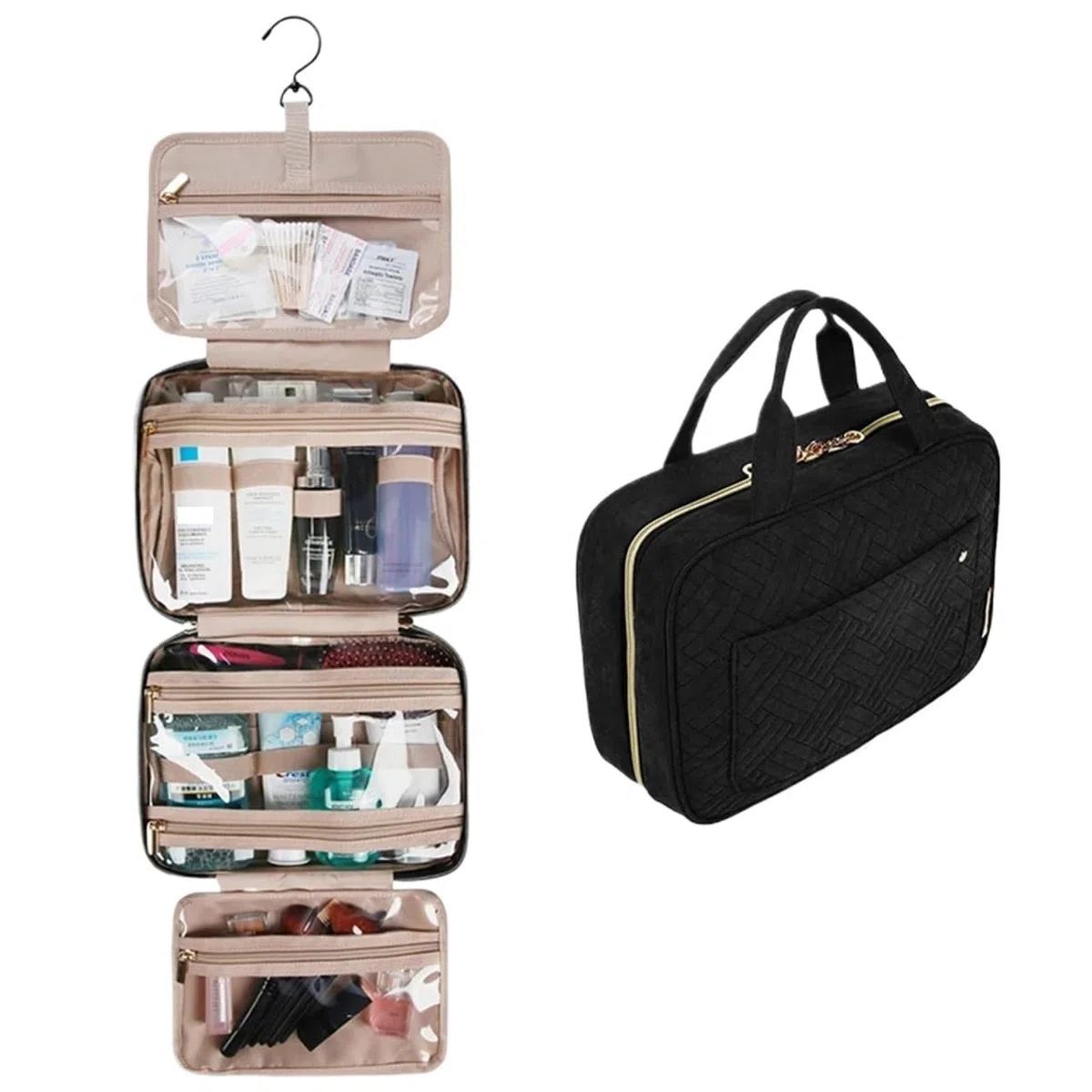 Neceser de Viaje para Mujer Neceser de Maquillaje con Gancho for Colgar, Neceser Resistente al Agua, Organizador Viaje for artículos tocador organizadores tamaño Completo(Yellow,M)