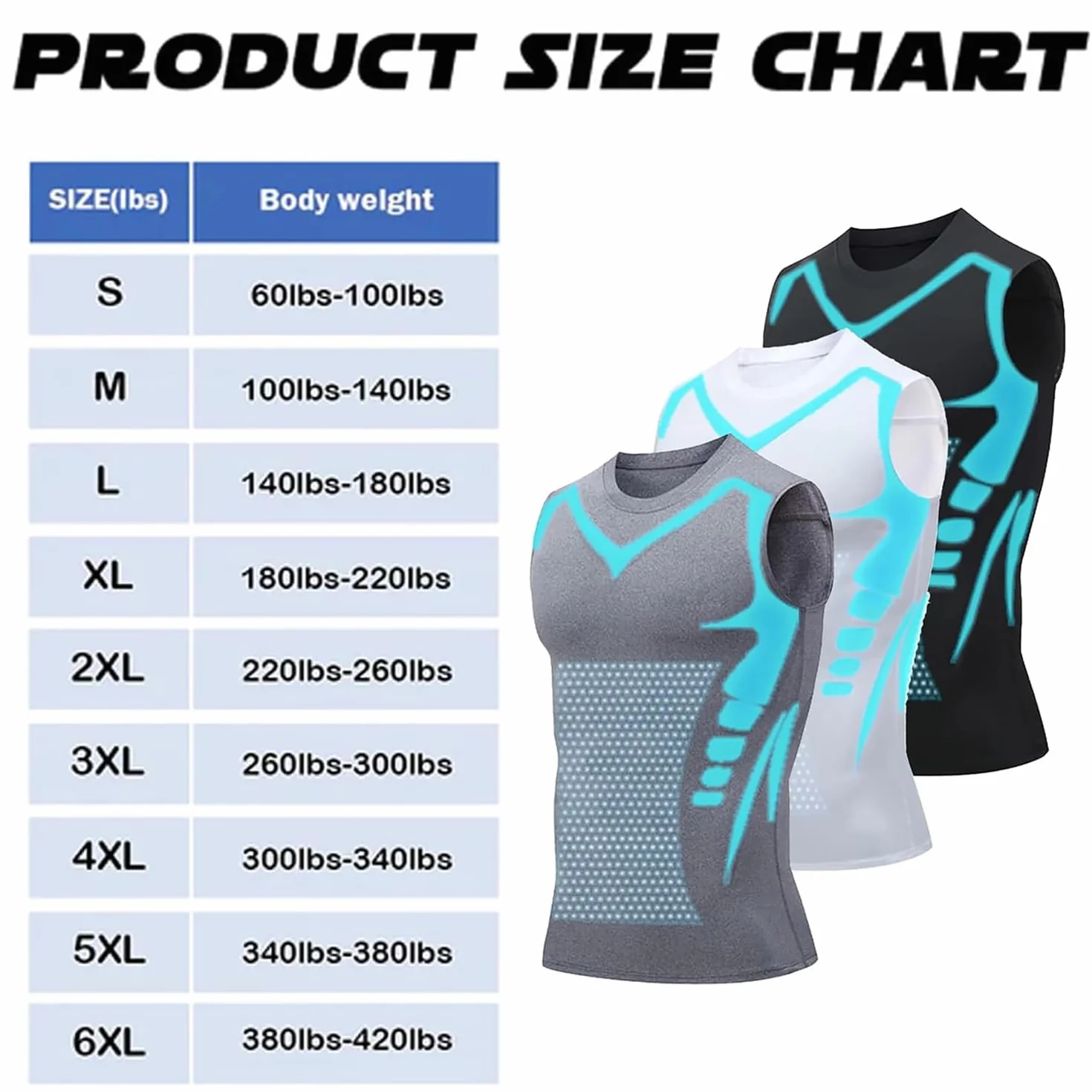 Vita-boost - Camiseta de compresión, versión Ionic Shaping sin mangas, chaleco corrector de postura de turmalina meniónica, camisas de compresión sin mangas para hombre