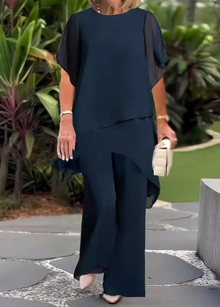Traje de noche de tul para mujer, camisa y pantalones de gasa de dos piezas, conjunto de camisa y pantalones de cintura alta, traje de fiesta de gasa de dos piezas