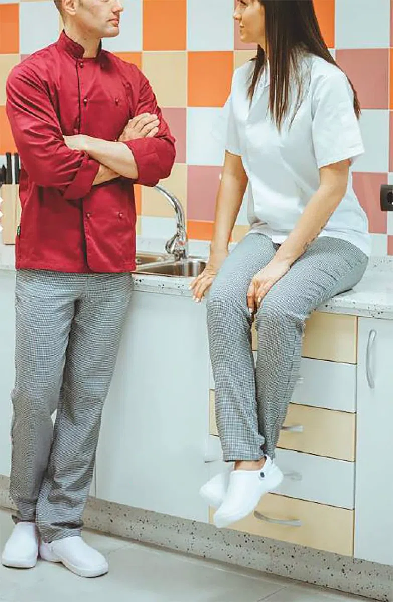 Work Team Pantalón Cocinero Unisex, Chef, Pata de Gallo clásico. Cintura elástica y cordón.