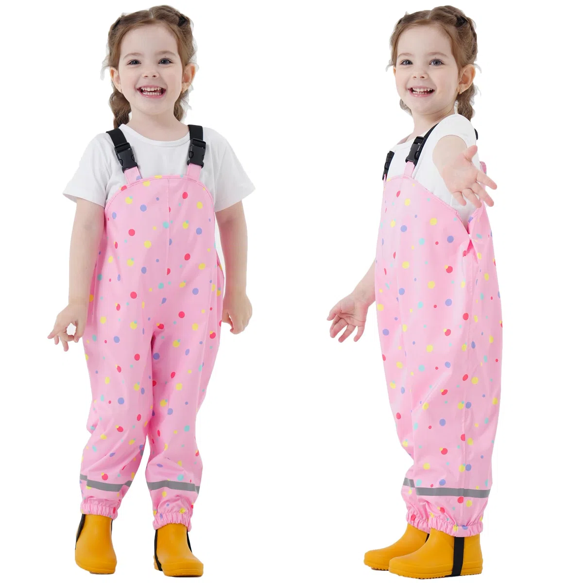 Fewlby Pantalon Impermeable Niñas, Pantalones Barro Peto de Lluvia Niños Mono Impermeable con Tiras Reflectantes Chubasquero Outdoor Traje Impermeable