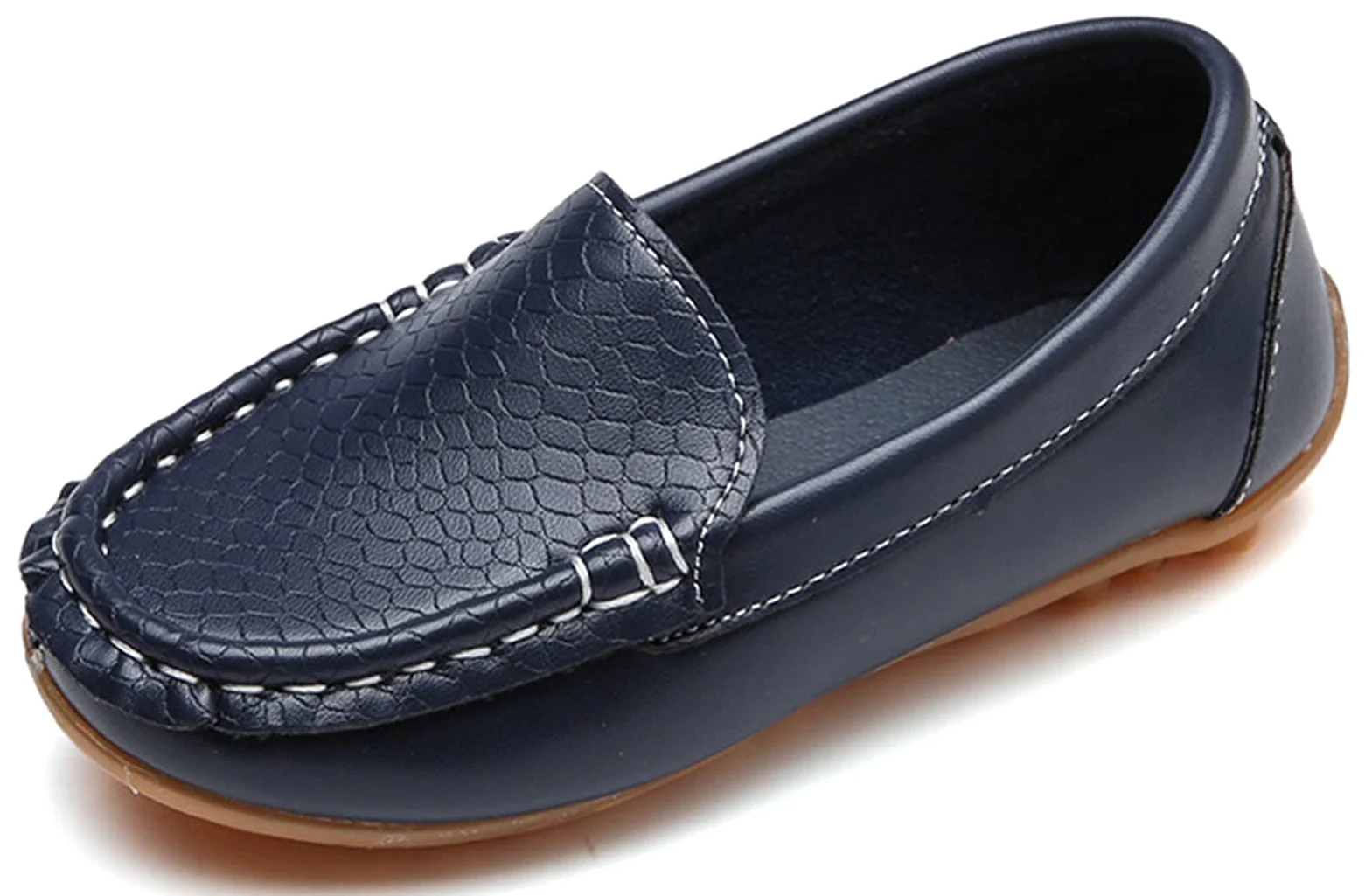 Mocasines de Cuero para Niños Chicos Chicas Moda Loafers Casual Barco Zapatos Planos Antideslizantes Oxfords Comodidad Zapatos para Caminar, Azul Oscuro 29 EU = 30 CN