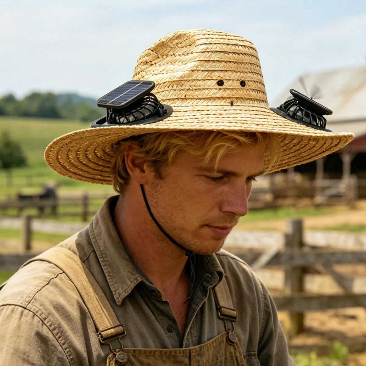 Sombreros de Paja para Hombre,Gorra Recargable USB de ala Ancha - Sombrero de Sol para Hombre,para Actividades al Aire Libre Camping Jardín Excursiones Trabajo Viajes Deportes