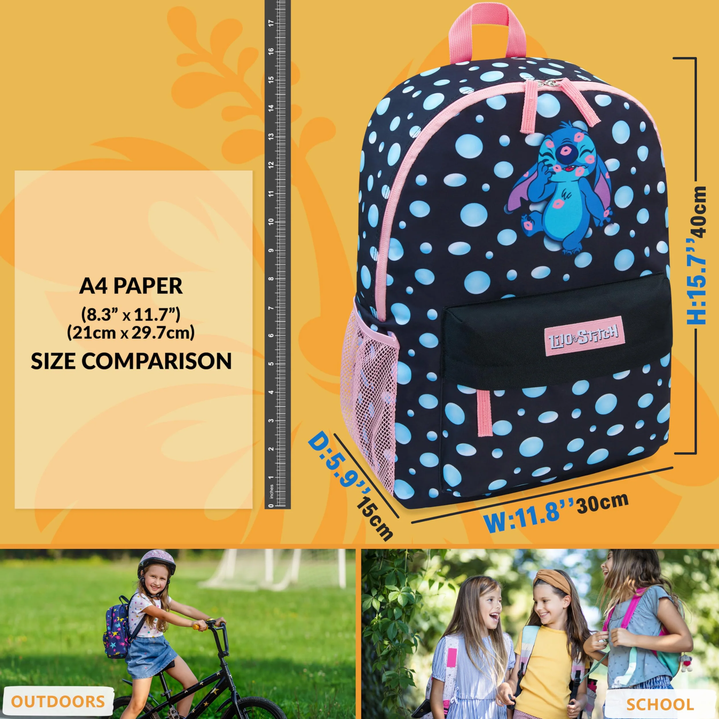 Disney Mochila Niña - Mochila Escolar Niña Infantil Escolar con Espalda Acolchada y Cintas Ajustables – Mochila Colegio con Bolsillo Frontal y Lateral (Negro)
