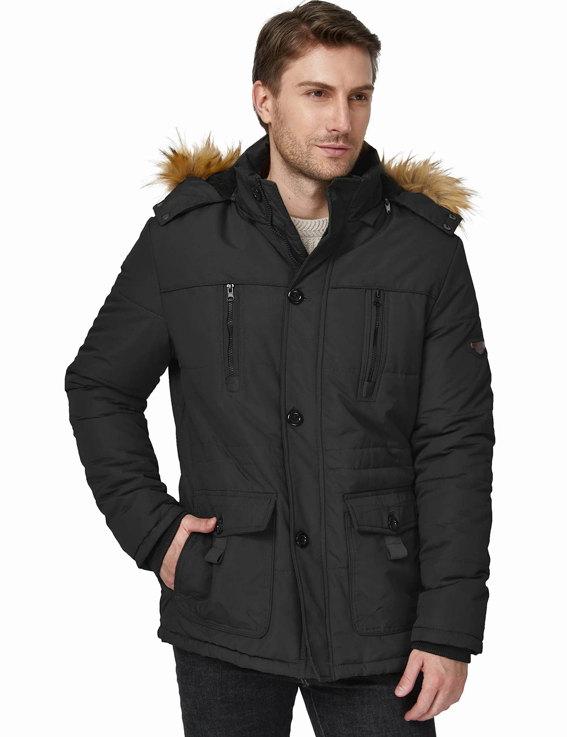 WenVen - Chaqueta cortavientos de forro polar para hombre con capucha extraíble