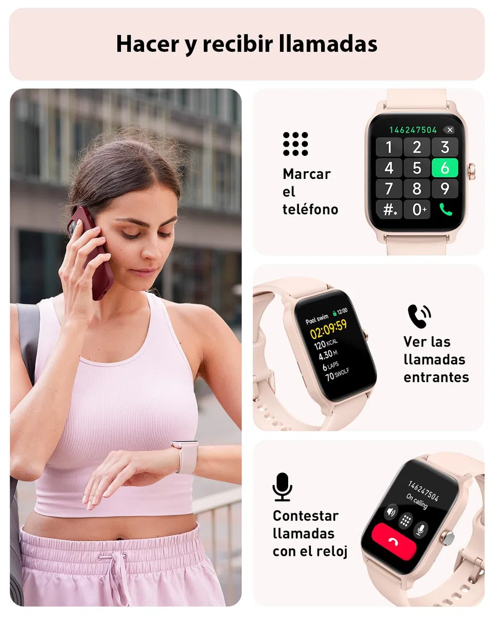 Reloj Inteligente Mujer Hombre con Voz de Alexa y Llamadas, 1.8" Smartwatch con Oxímetro/Pulsómetro/Monitor Sueño/Podómetro, 100 Modos Deportivos, Impermeable IP68 Regalo Mujer Hombre para Android iOS