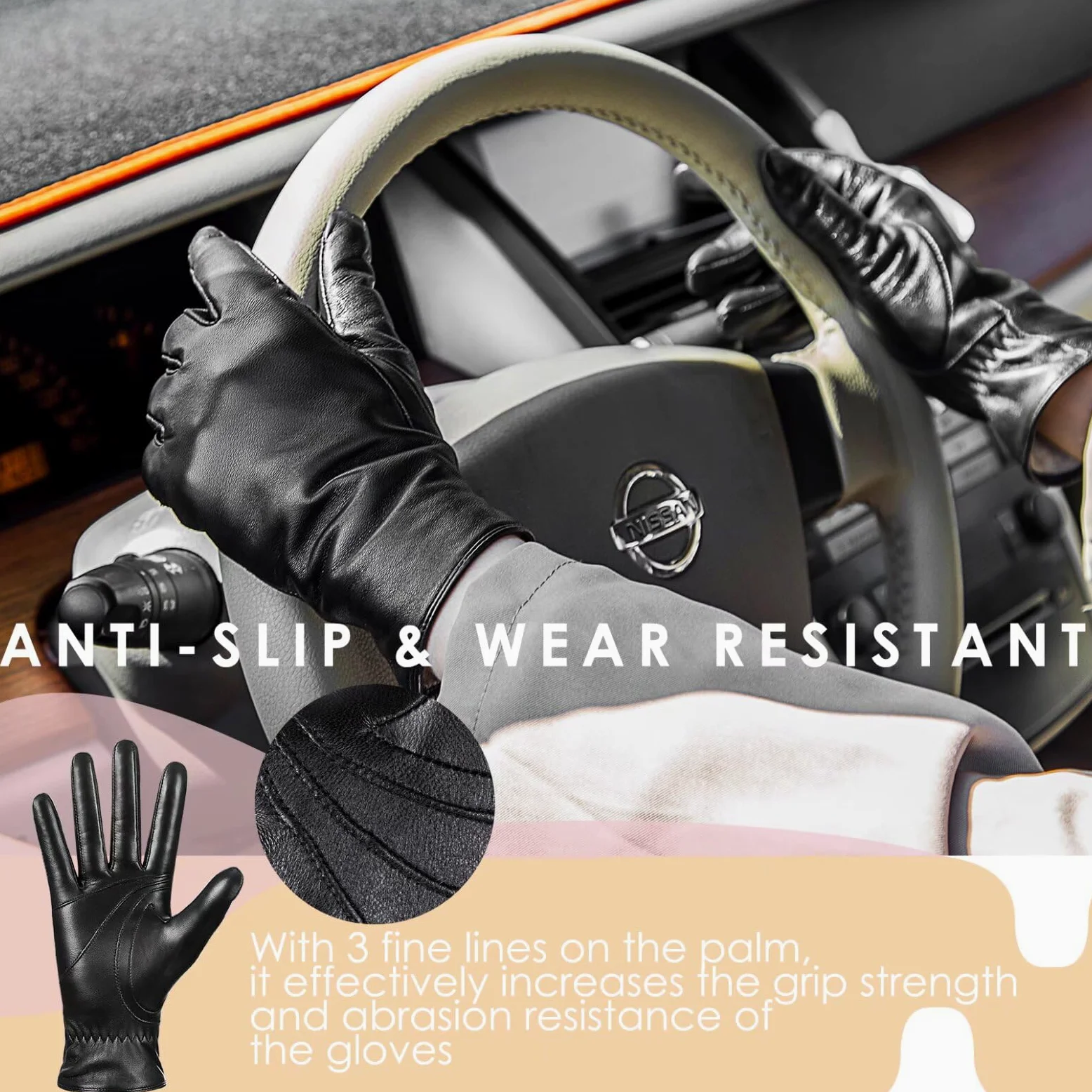 Guantes de piel de oveja de invierno para mujer, moda para conducir, pantalla táctil, con forro térmico de cachemira