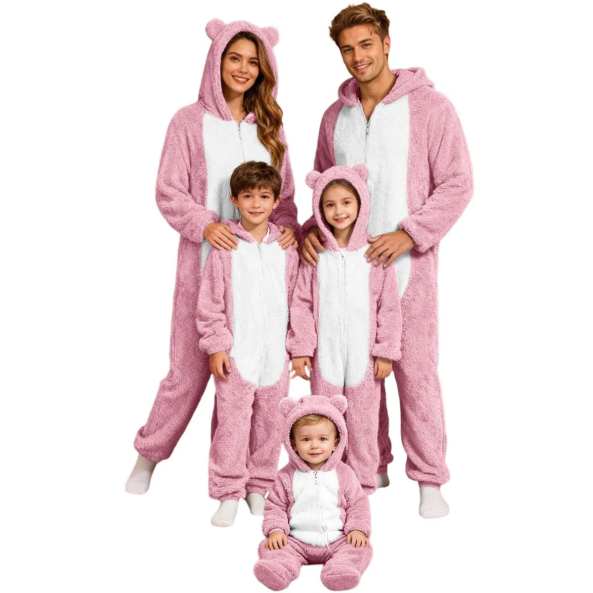 Mono de Navidad de peluche, pijama de animal con orejas de oso, capucha, disfraz de animal, para adultos, pijamas a juego, pijama familiar, pijama de una pieza, mullido, mono de forro polar