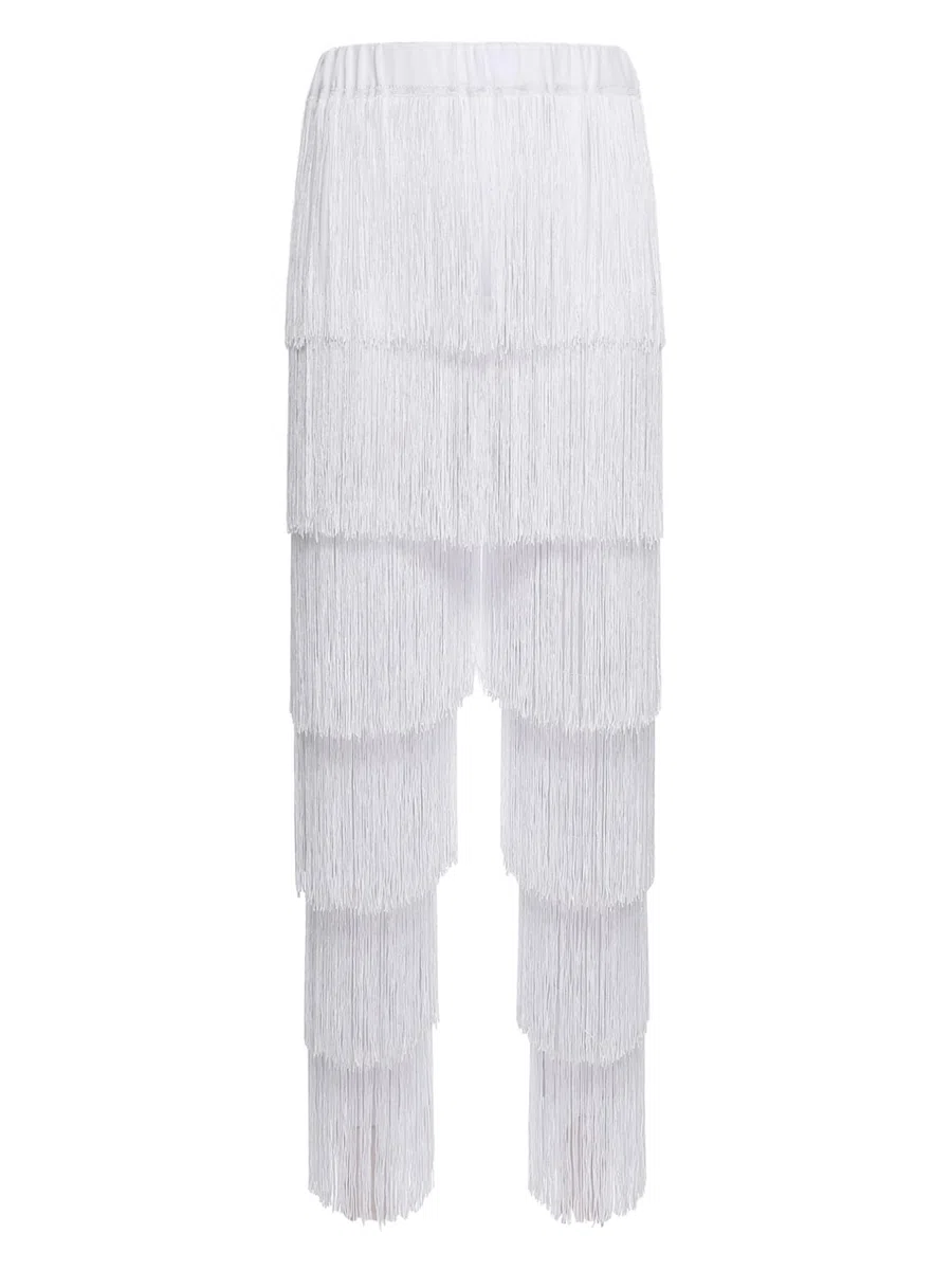 iiniim Pantalones de Baile Latino para Mujer con Flecos, Traje Negro Elegante con Cintura Elástica, para Tango y Clases de Baile de Salón