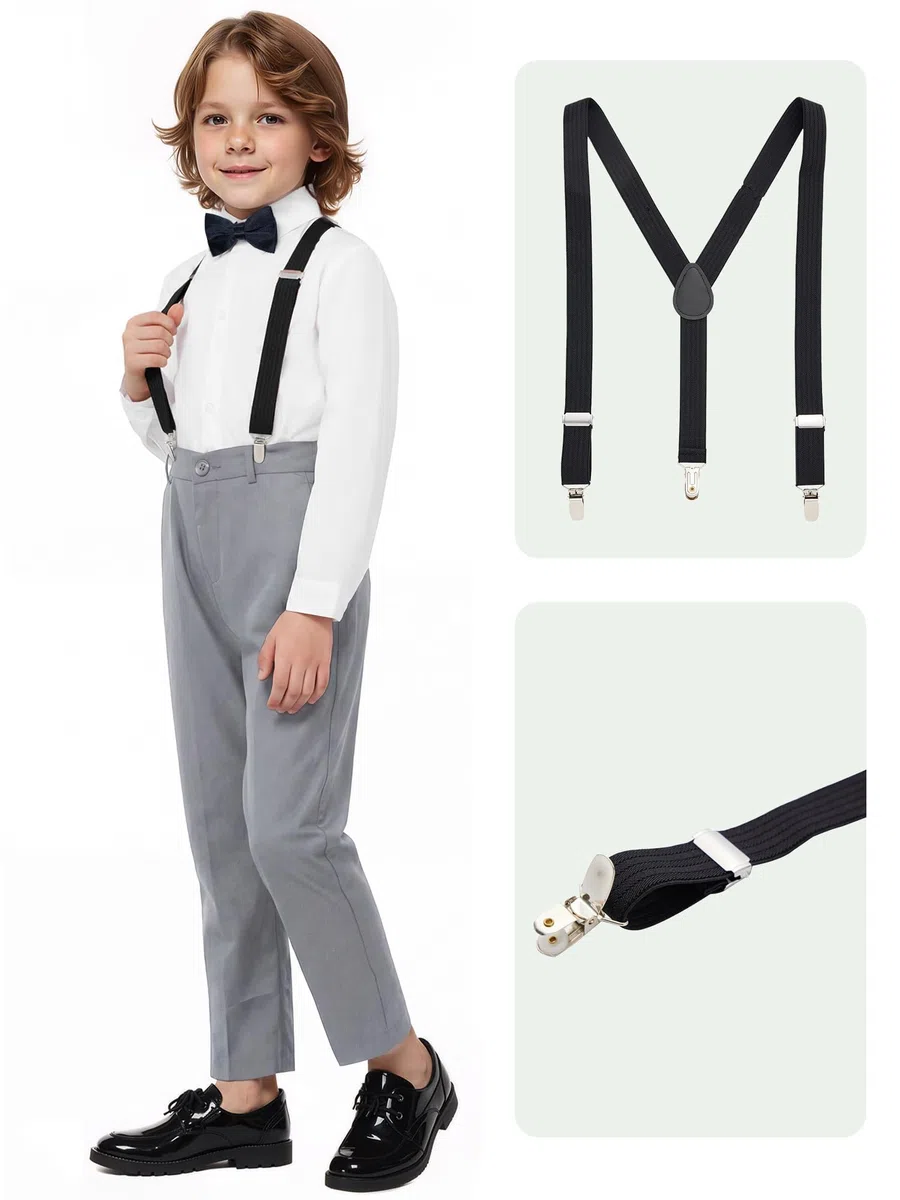 Traje de 5 Piezas Traje de Blazer, Chaleco, Pantalón, Suspensores y Pajarita Ropa de Fiesta de Cumpleaños 4-14 años