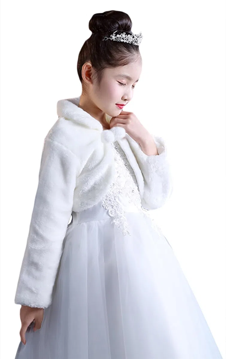 Princesa de Niña Cárdigan Chal de Piel Sintética Chaquetilla de bolero niña Fiesta de Flor Capa de Princesa Accesorios de Vestido con manga larga