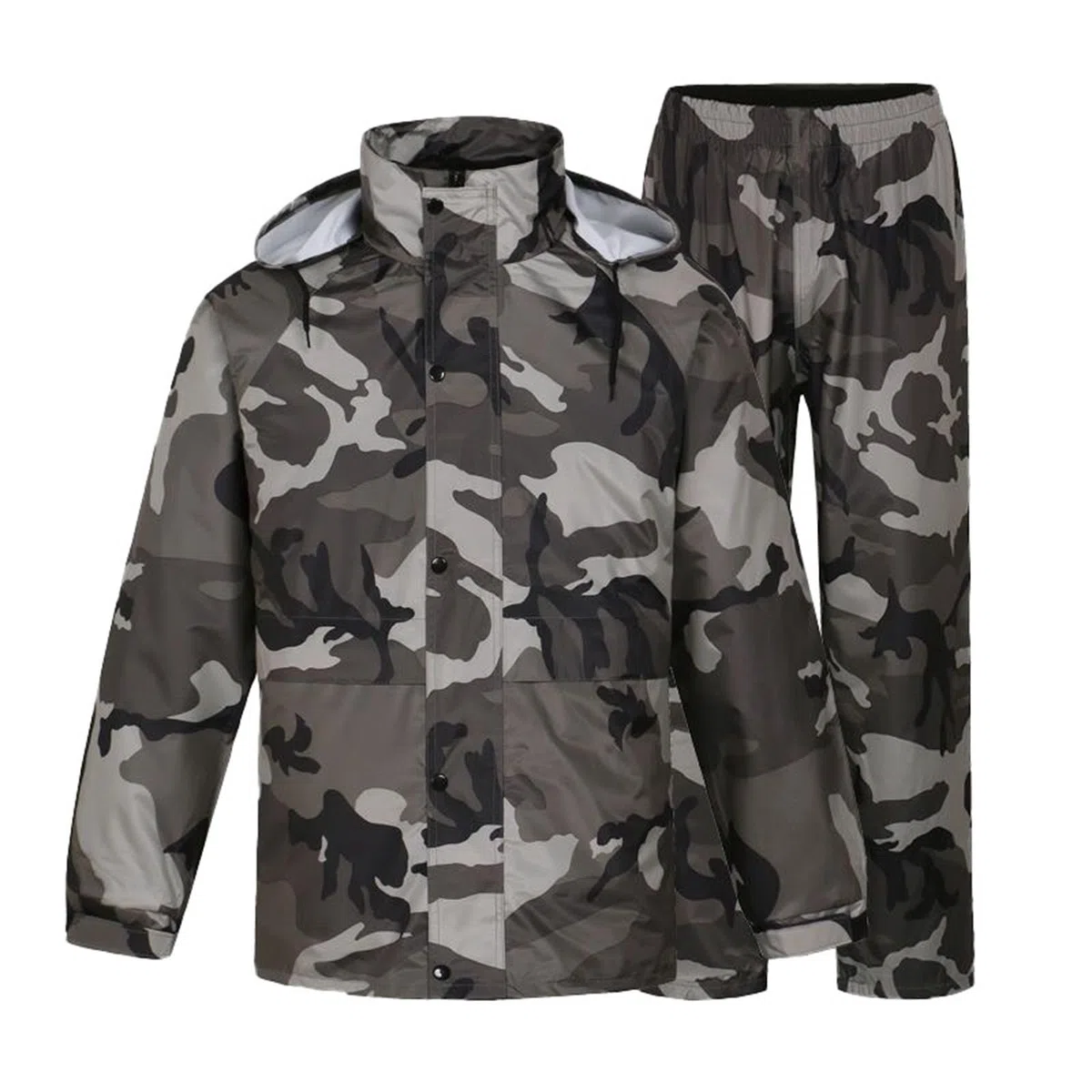 Traje de lluvia para bicicleta para hombre y mujer, resistente al agua, chubasquero y pantalones de lluvia, juego de dos piezas, traje de pesca de camuflaje, a prueba de viento, traje de