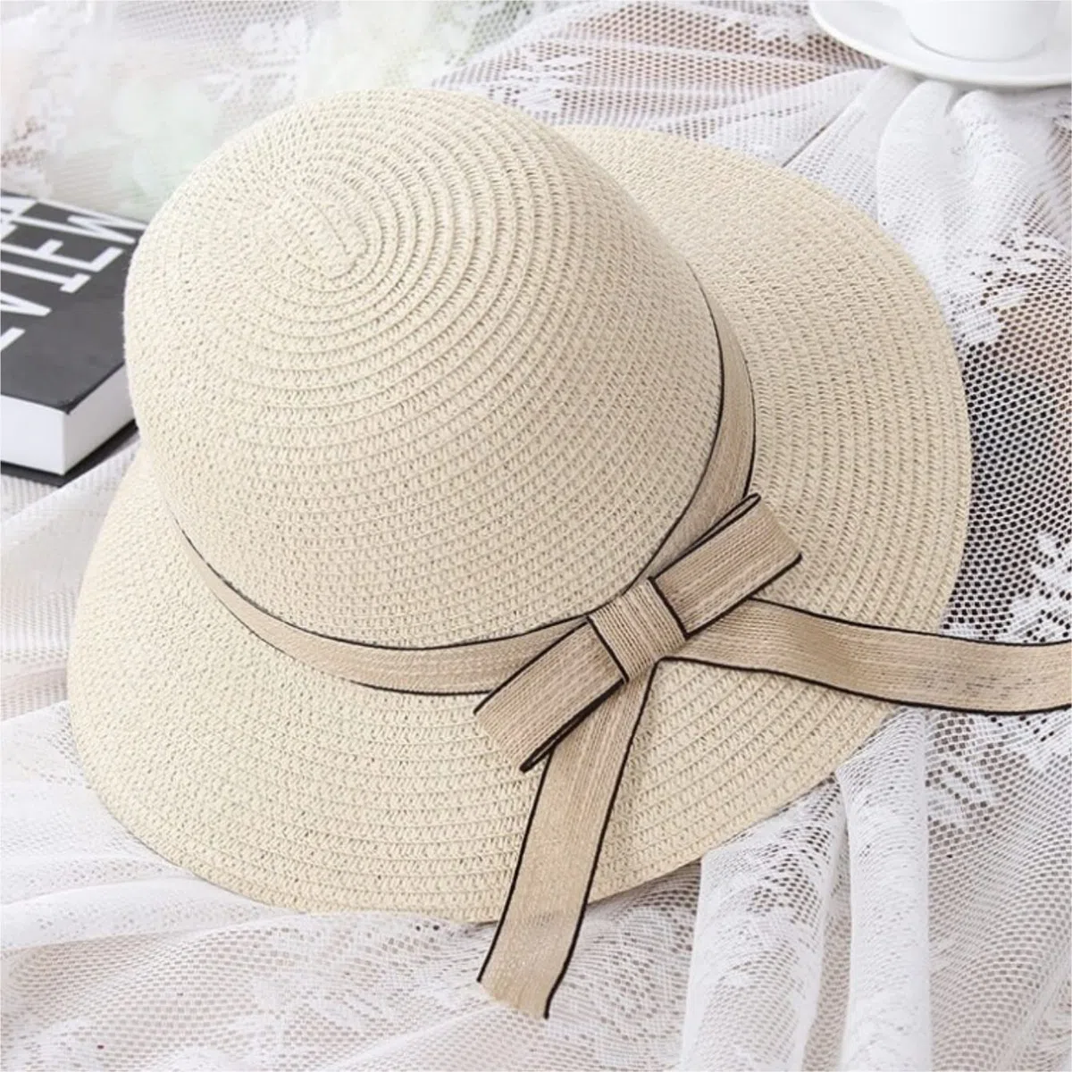 Sombrero de Playa Plegable, Sombrero De Paja Verano para Mujer, Protector Solar para Vacaciones En La Playa, para El Sol Sombrero Playa Verano