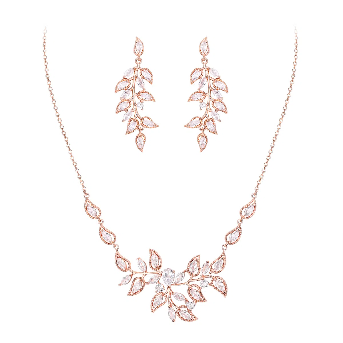 Juegos de Joyas de Mujer Conjunto de Joyería Racimo de Hojas Nupcial Cubic Circonia Collar Pendientes Colgantes