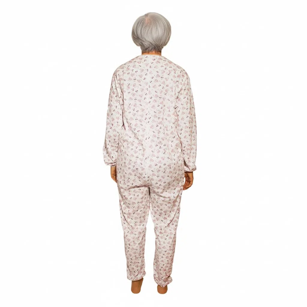 Pijama sanitario completo de verano de manga larga con cremallera trasera, tutona sanitaria para personas mayores y discapacitadas, algodón ligero
