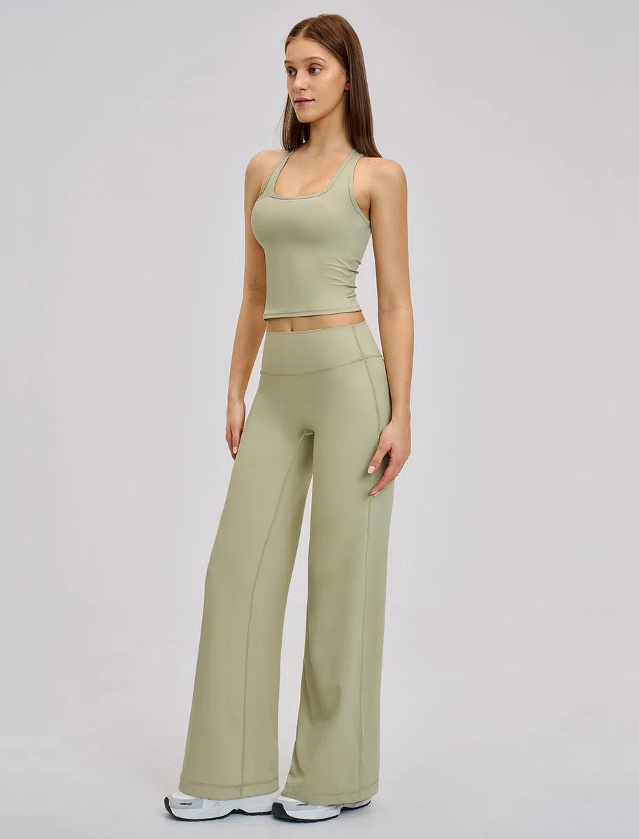 Conjunto deportivo para mujer de 2 piezas con pierna ancha para yoga y fitness | Cintura alta, pierna ancha, elástico en 4 direcciones, para yoga, fitness, pilates y tiempo libre