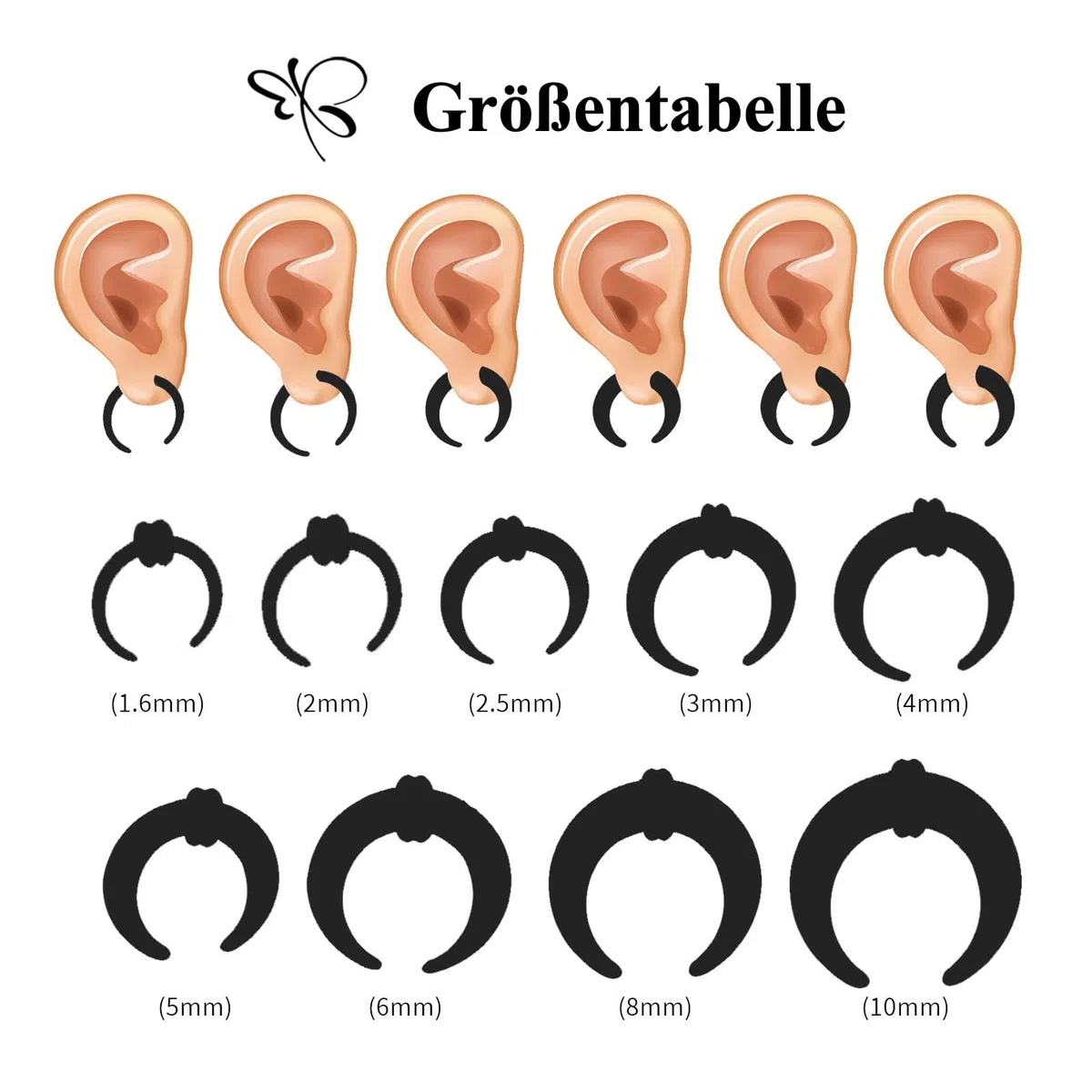 Longbeauty Arcyl - Juego de dilatadores de caracol, 1,6-10 mm, para piercing de oreja, dilatación