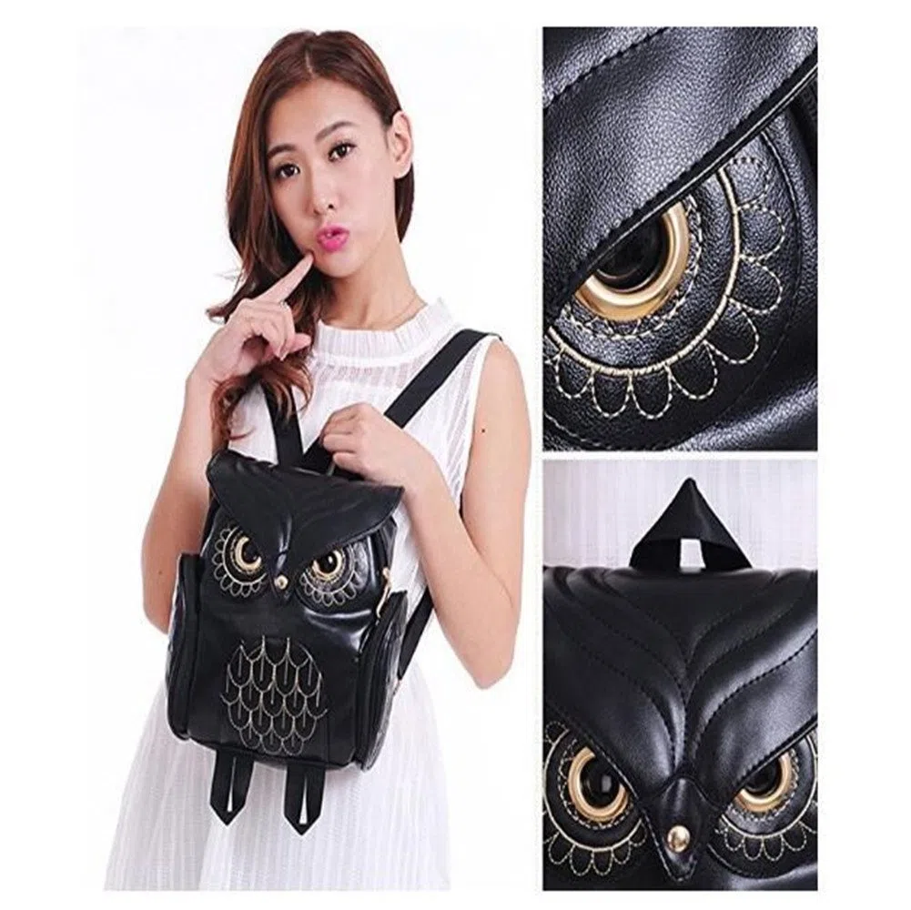 Bolso De Cuero De La PU De La Muchacha De La Mochila De La Forma del Búho De La Historieta De La Manera Mini