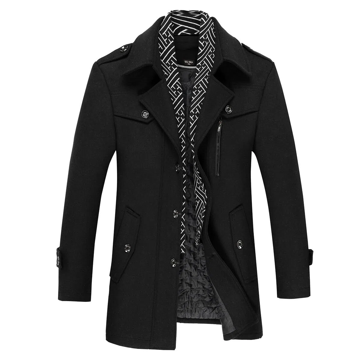 Allthemen Abrigo de invierno para hombre gabardina corta de lana Parka a prueba de viento cuello de solapa