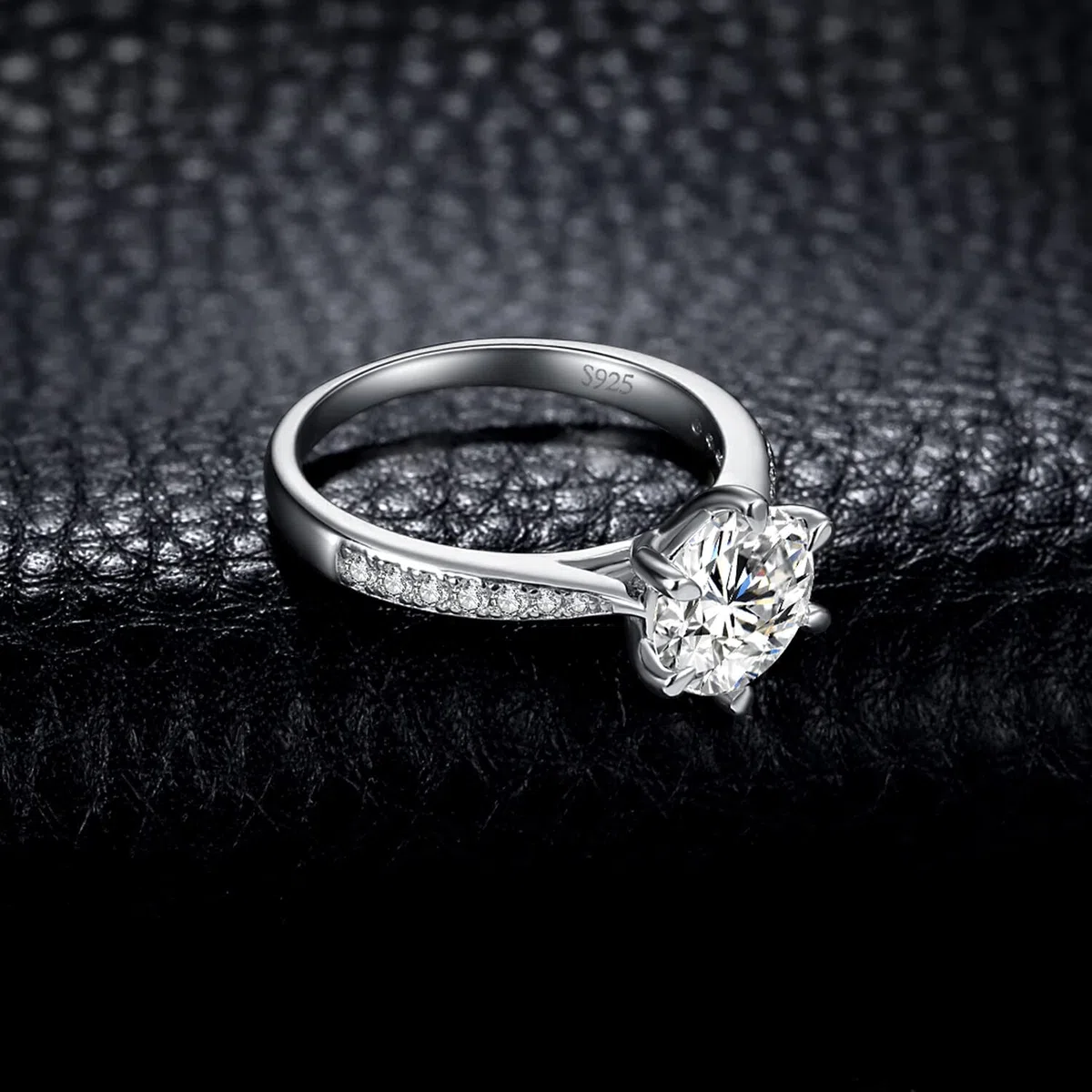 JewelryPalace Solitario Anillo Mujer Plata Oro 14k Oro Rosa, Anillo de Compromiso Media Eternidad Diamante Simulado, Anillo Promesa Niña Clásico con Piedra Corte Redonda, Conjunto Joyas para Novia