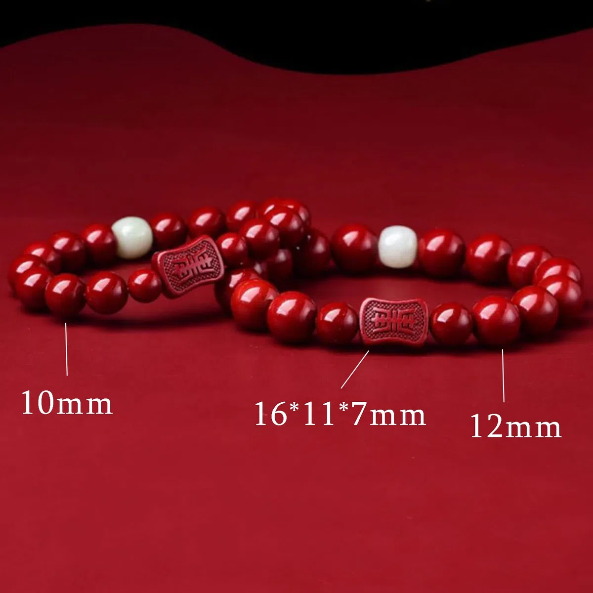 LNNSHX Pulsera Feng Shui Pulsera De Cuarzo De Cristal De Cinabrio Pulsera De Hilo Rojo Amuleto De Buena Suerte Pulsera Redonda De Cuentas Elástica Piedra Talismán Pulsera De Cristal Vintage Mujeres