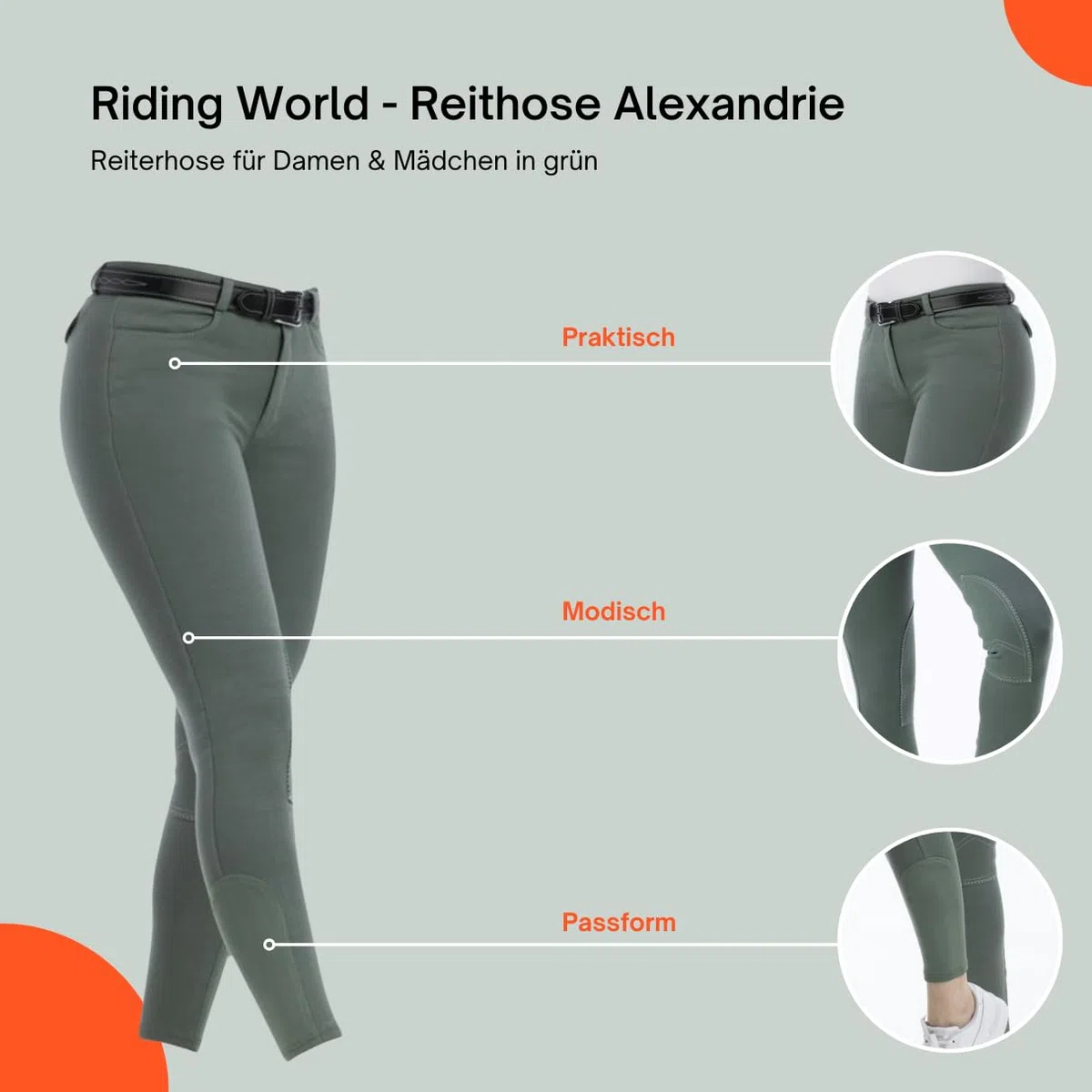 RIDING WORLD - Pantalones de equitación para mujer y niños Alexandrie | Pantalones de equitación con ribete en las rodillas de tela | con bolsillos delanteros | Leggings de equitación en seis colores