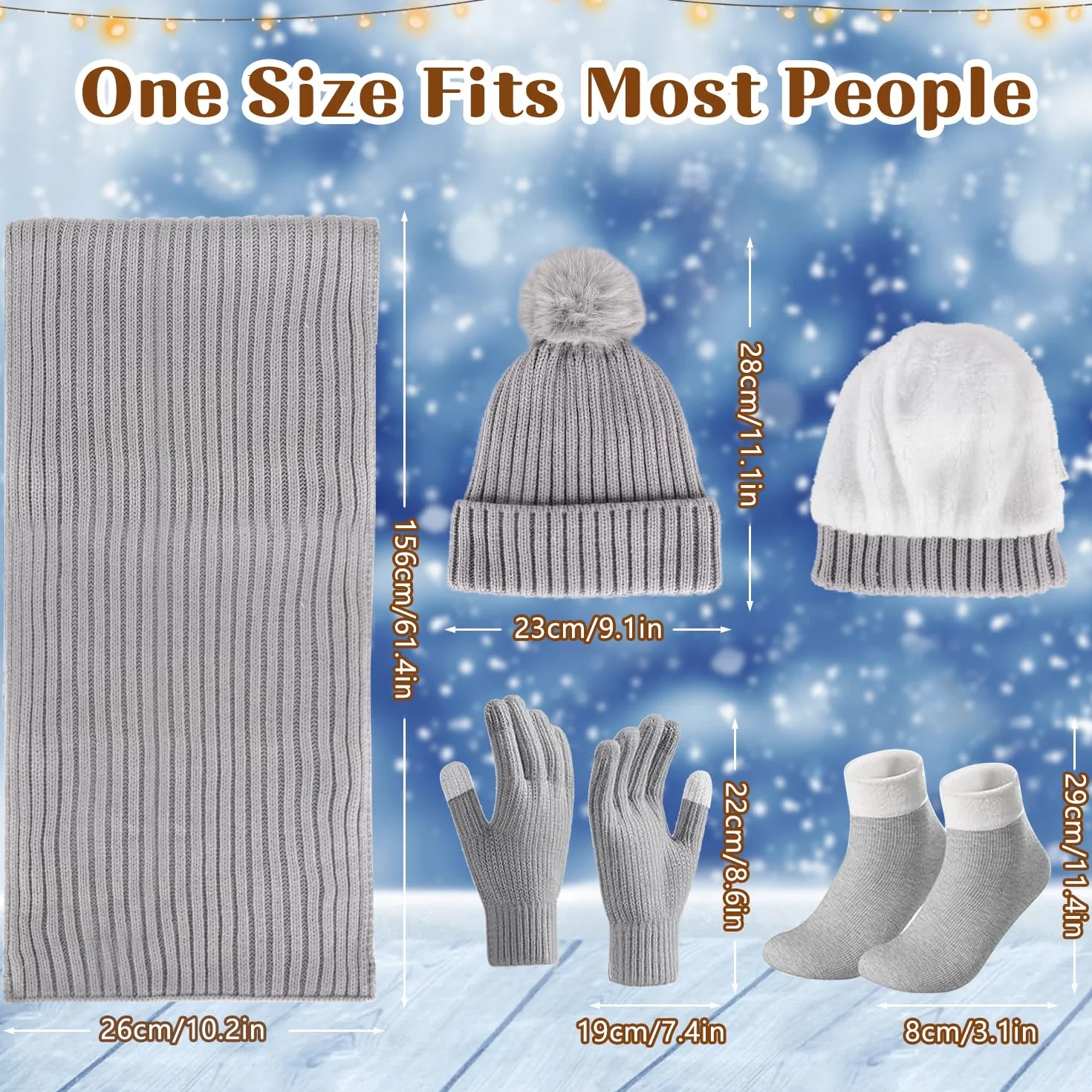 Gorro Bufanda De Punto Guantes Invierno Set, 4pcs Conjunto Esqui Mujer con Guantes Pantalla Táctil y Calcetines Térmicos, Conjunto Gorro Calavera para Mujer Deportes Aire Libre
