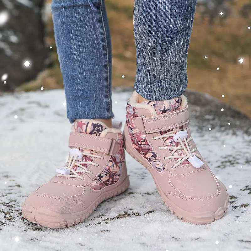 Unisex Invierno Zapatillas Descalzas Niños,Kids Mid Trekking Shoes con Forrados Caliente,Zapatos de Trekking Barefoot Minimalistas Sneakers,Antideslizante Ligeras Gr.26-36EU