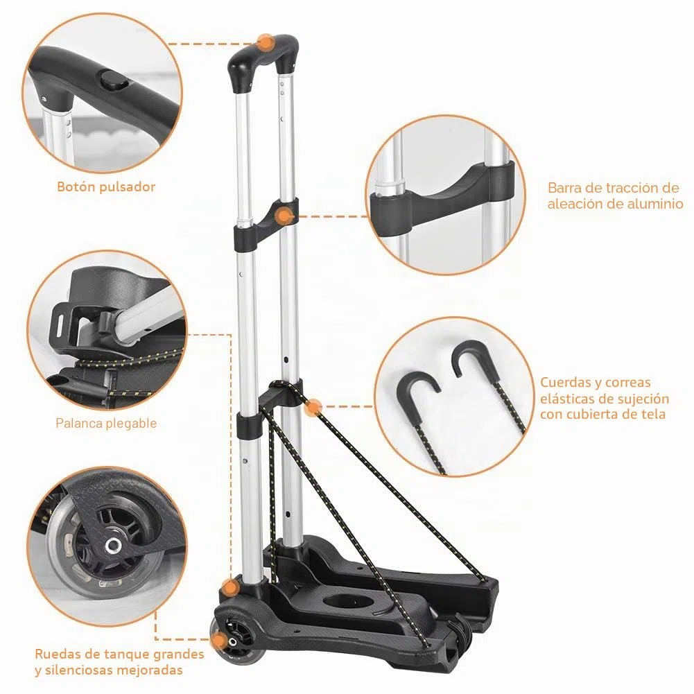 Hivexagon Carrito de Equipaje Plegable, Compacto Ligero Duradero de Aluminio Capacidad de Carga de 40kg/88lbs para Equipaje, Viajes, de Compras, Uso en Oficina y Transporte HG405