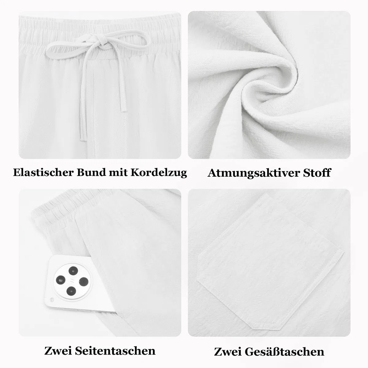Litthing Pantalones de lino de algodón para hombre, pantalones casuales de verano, ajuste holgado, cintura elástica, pantalones con cordón, pantalones ligeros con bolsillos laterales y traseros para