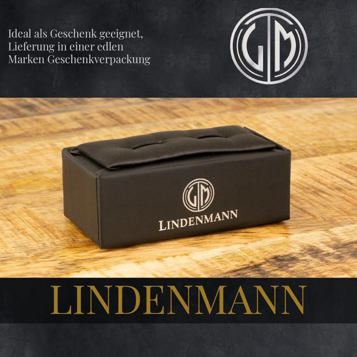 LINDENMANN Gemelos para hombre en estuche de regalo, gemelos de negocios, gemelos de boda, gemelos LINDENMANN de alta calidad y acabado sólido
