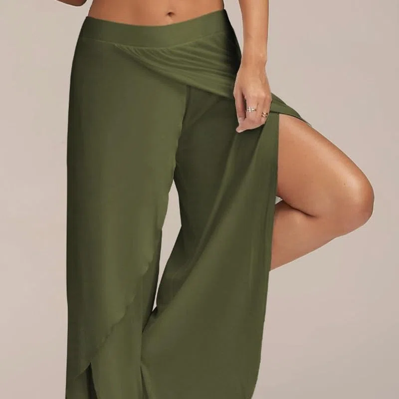 Pantalones de baile para mujer, de gasa, sueltos, para bailar, de pierna ancha, leotardo latino, yoga, práctica, cintura alta, pantalones largos suaves para el hogar