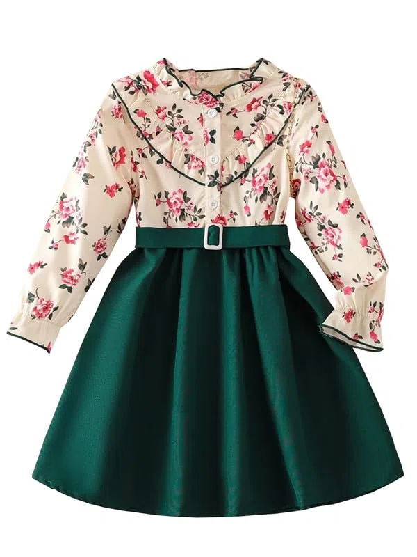 Niren Enterprise Vestido de modal y rayón con estampado digital para niñas