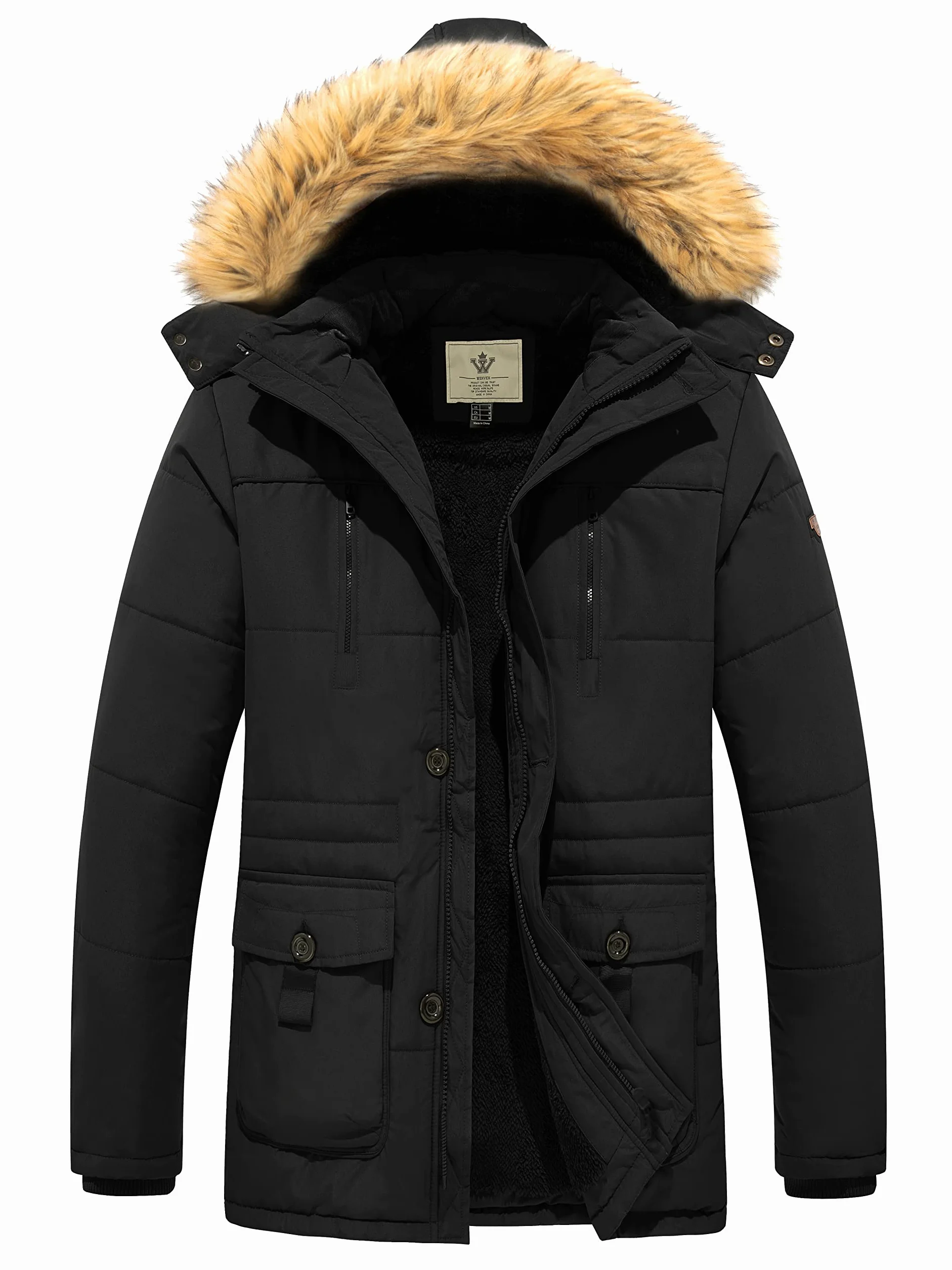 WenVen - Chaqueta cortavientos de forro polar para hombre con capucha extraíble