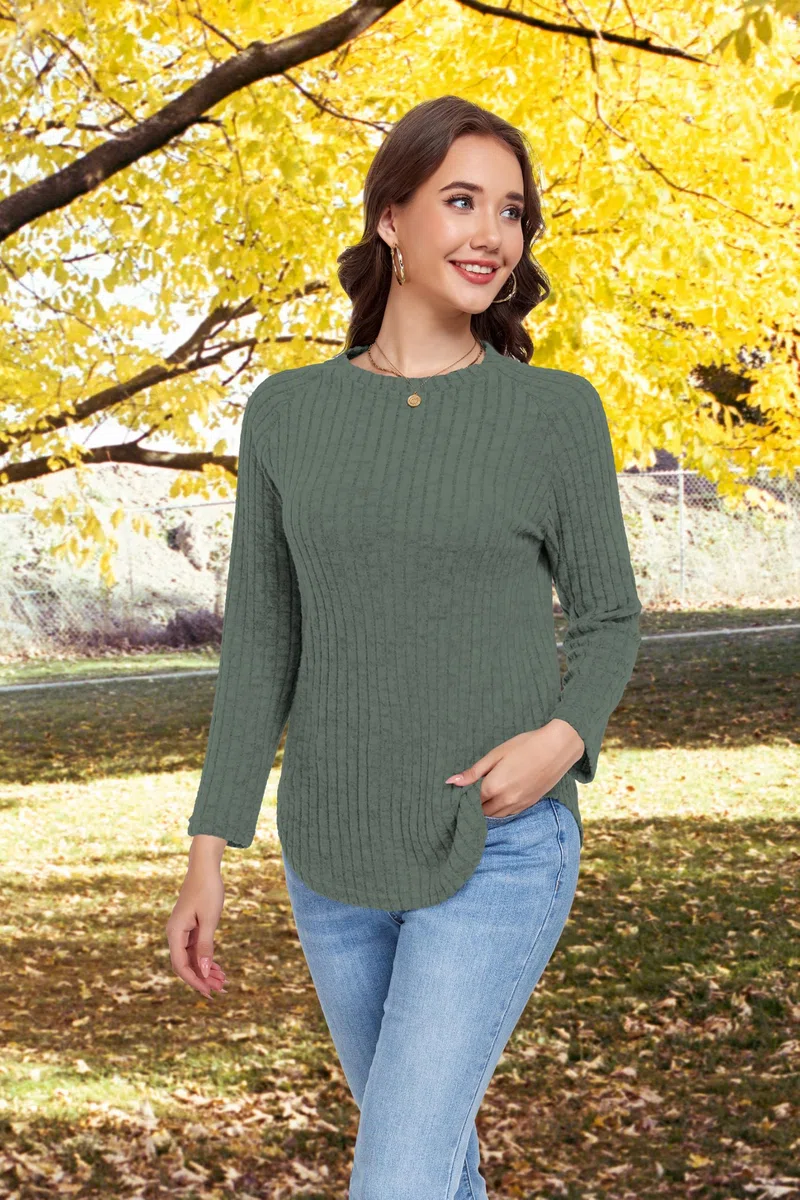 DUOEASE Jersey Mujer Invierno Otoño Cuello Crew Jerséis Elegante Color Sólido Top Mujer Manga Larga